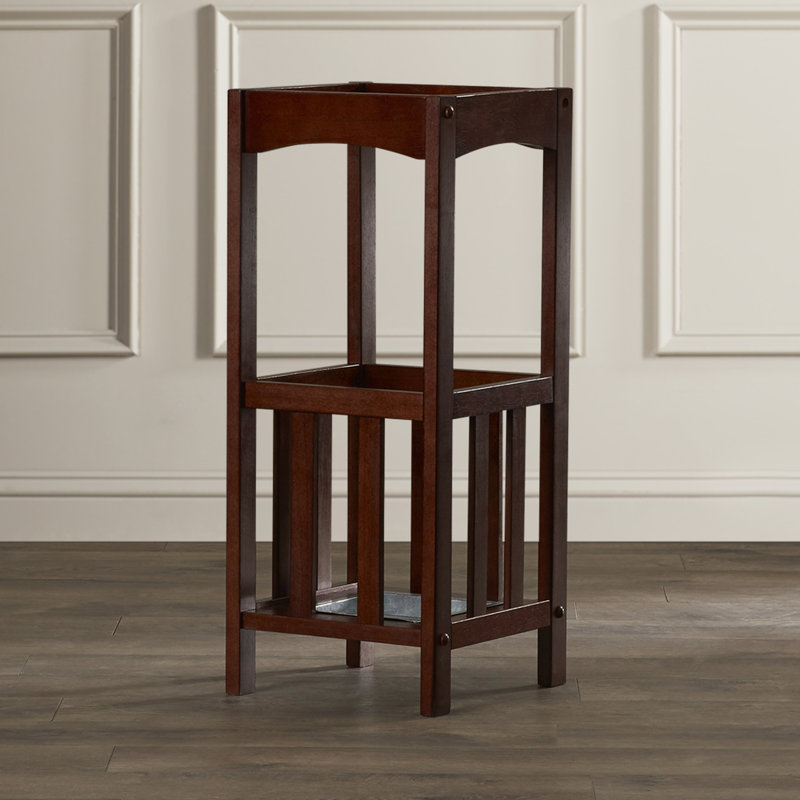 Walnut Wood Umbrella Stand with Metal Tray