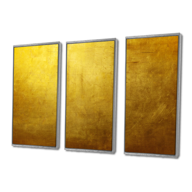 Texture dorée - ensemble de 3 toiles abstraites encadrées, H 32 po x l 48 po, Argent