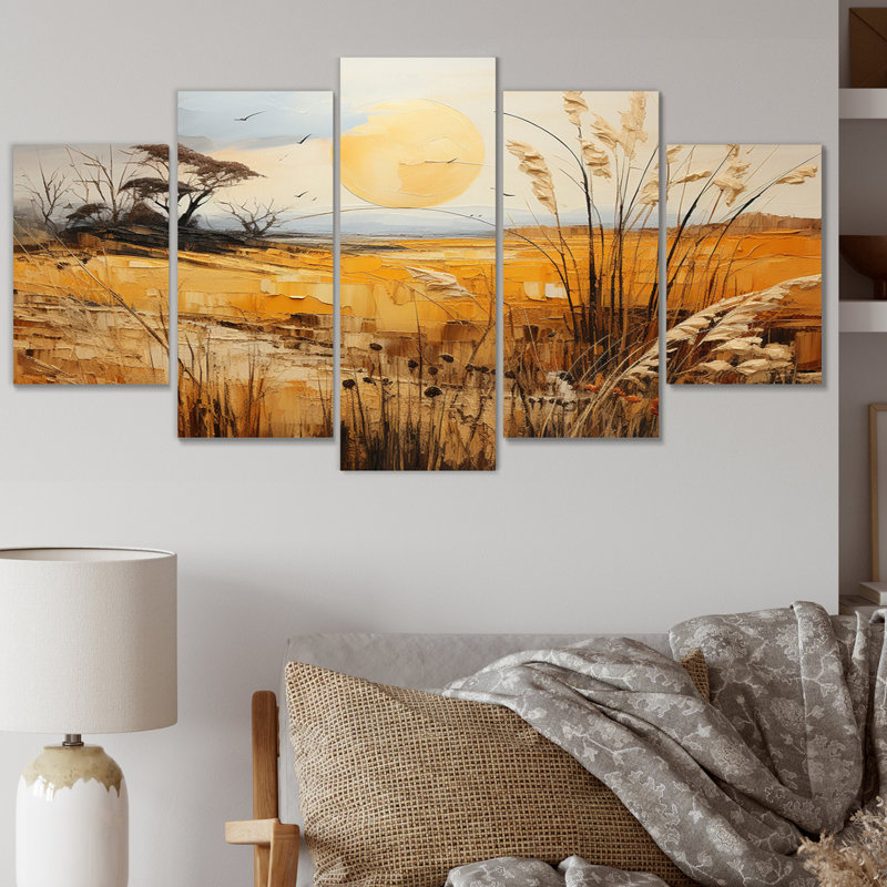 Collage des prairies Whispers - impression sur toile de paysages - 5 panneaux