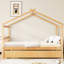 Lit simple gigogne double, lit en bois naturel, structure, lit confortable en bois avec lit gigogne, toit en bois de pin massif fantaisiste, zones de sommeil idéales-130054898