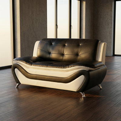 60''Modern Black and White Faux Leather 2 Seater Sofa