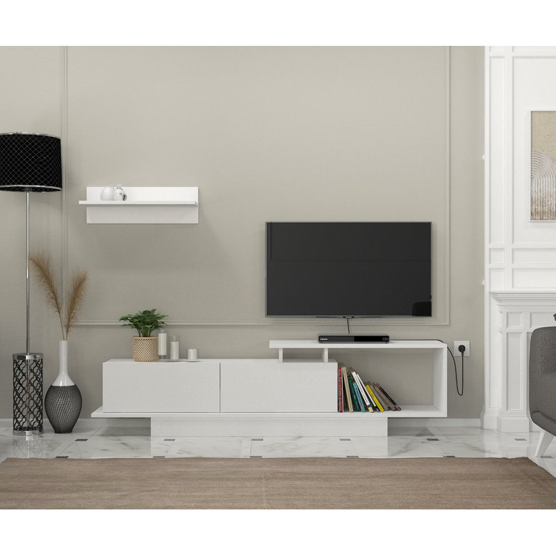 Modern White TV Unit with Wall-Mount Option, 71.0 x 17.7 x 11.6 inches | 100% Melamine Coated Particle Board, Thickness: 0.7 inches | Multiple Shelves for Storage & Organization, Stylish Design for Living Room & Entertainment Spaces
