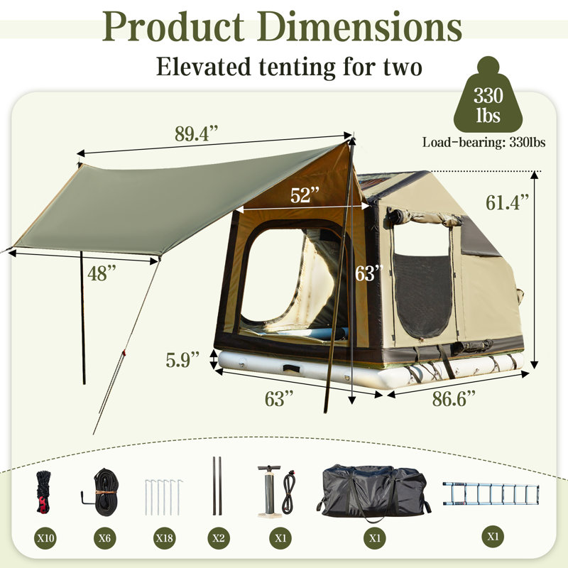 Rooftop Tent Hard Shell Truck Bed Tent For Camping, Waterproof Suv Tent With Air Mattress, All-weather Car Tent For 2 Person