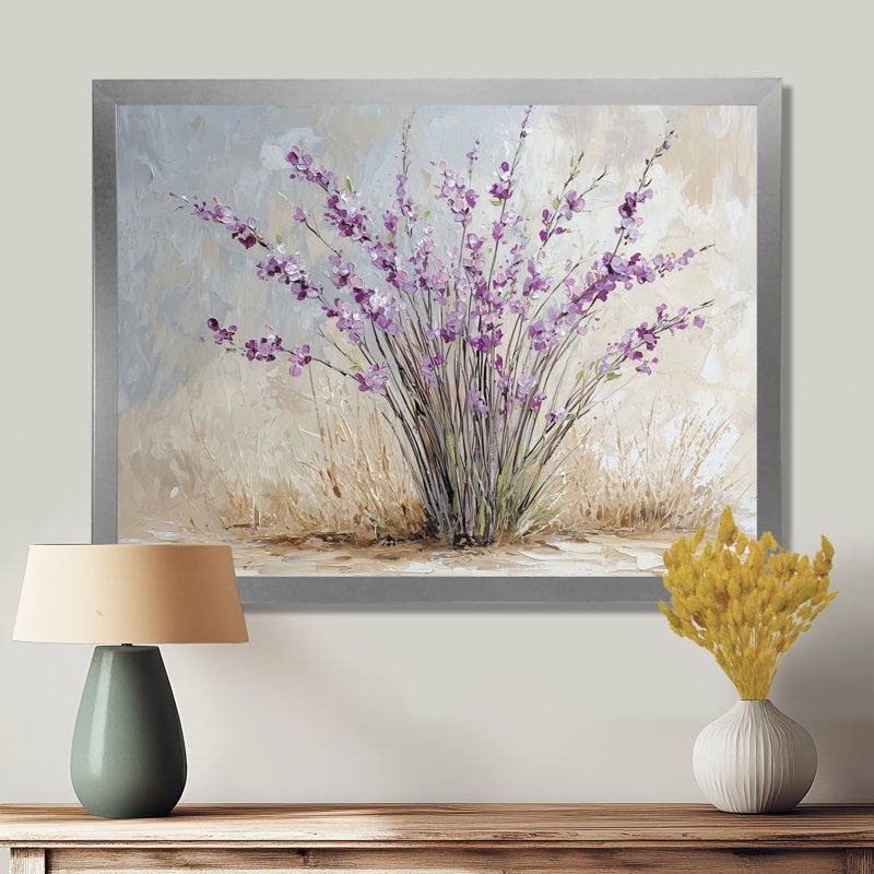 Bouquet de lavande minimaliste - art mural lavande, Argent argent, Cadre simple, H 12 po x l 20 po