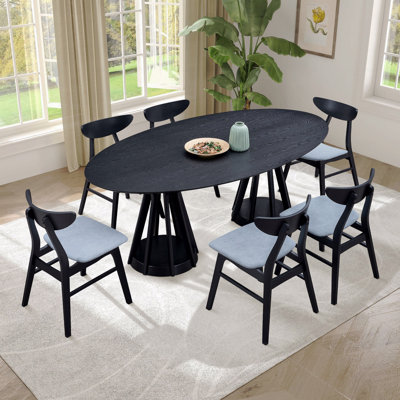 7-Piece Modern Dining Set: 78.74 Inch Wooden Oval Table & 6 Chairs