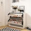 Rangement à chaussures blanc à 2 niveaux, armoire à portes rabattables, capacité de 18 paires, panneaux mobiles et verre, assemblage facile pour l'unité de rangement de chambre à coucher avec porte, paires améliorant l'organisation du vestibule