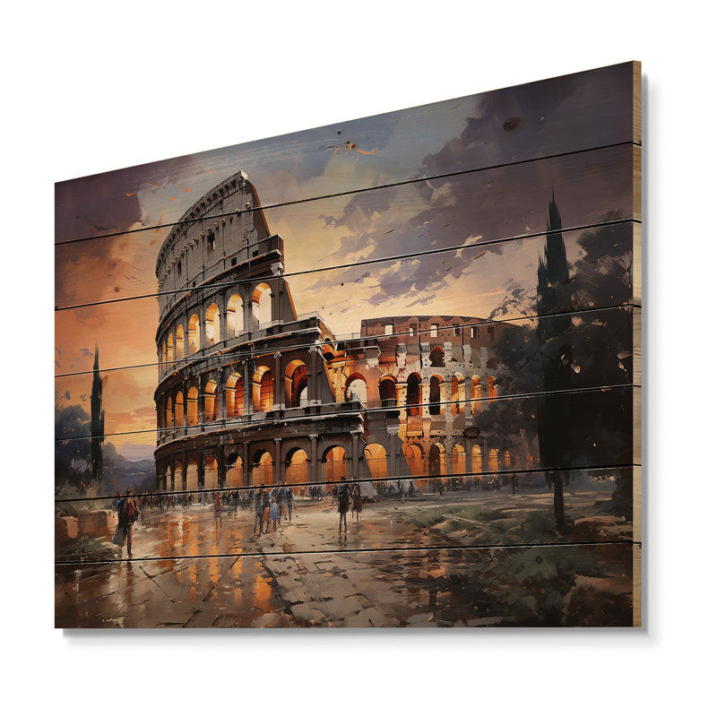 Beige, Italie, Colisée, Colosseo, sur bois, H 24 po x l 32 po x P 0,78 po