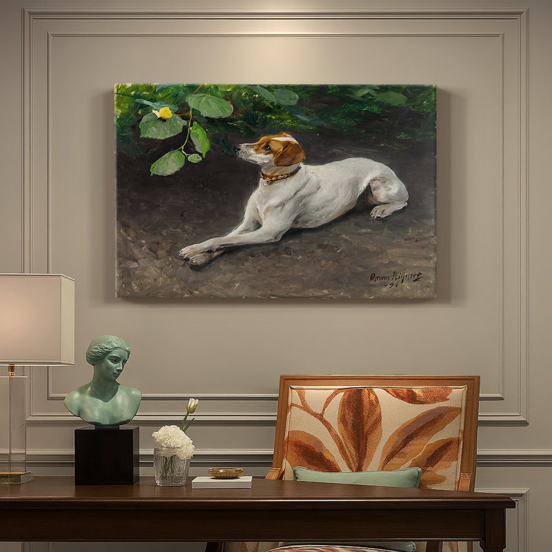 Bruno Liljefors "Fox terrier avec un papillon" - Art mural de qualité musée sur toile tendue, 18 x 27