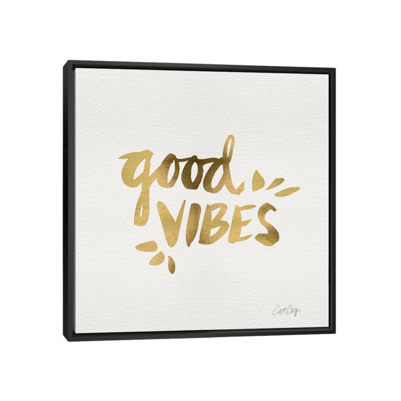 « good vibes gold artprint », art textuel sur toile tendue, H 26 po x l 26 po x P 1,5 po, Toile avec cadre noir, Pas de tapis