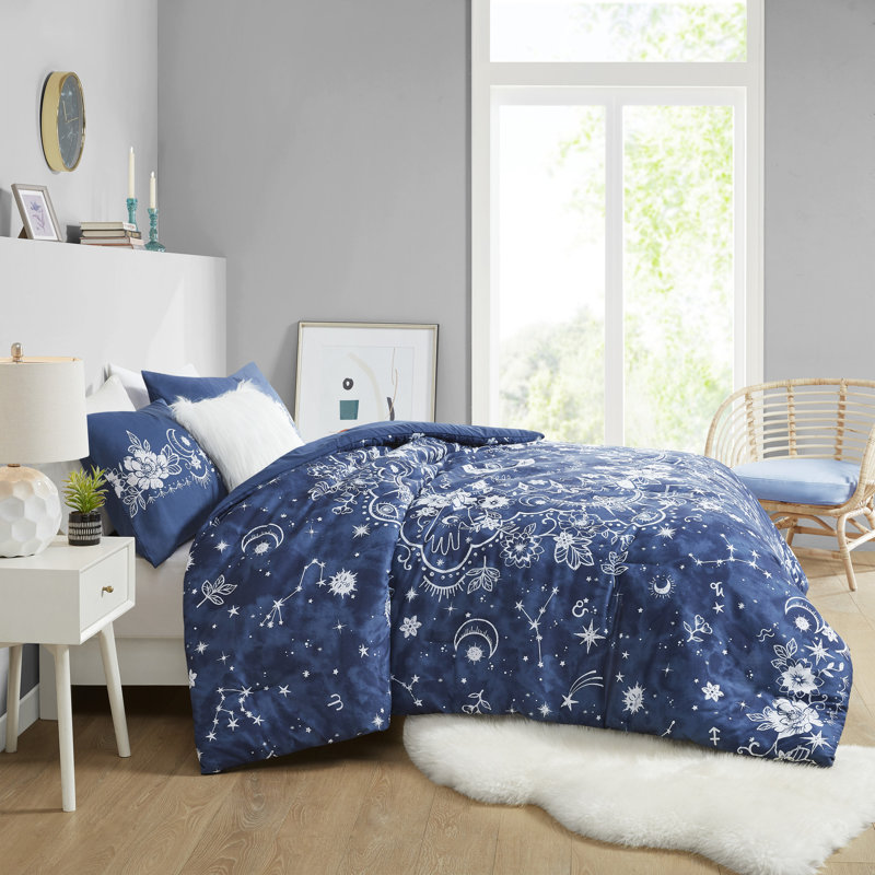Navy Microfiber Celestial Full Bedspread Set