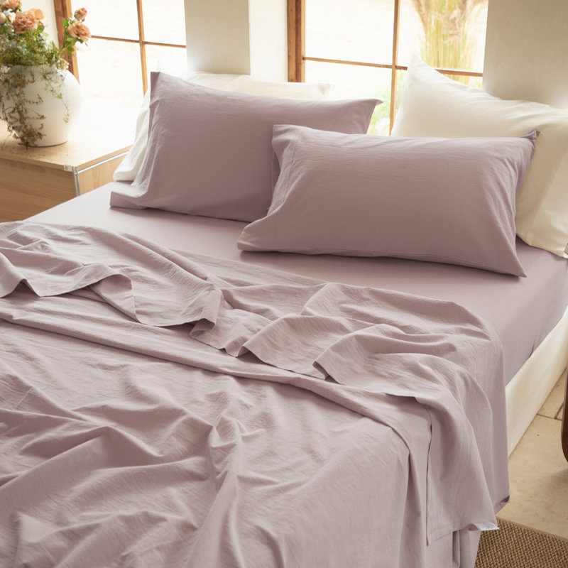 100% Washed Cotton Sheet Set, King, Pink Brown