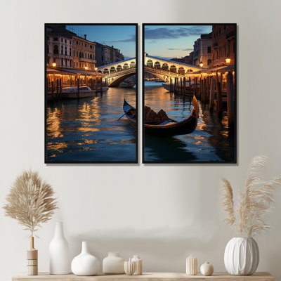Italie, pont du Rialto Ponte II - Beige, estampes d'art traditionnelles sur toile