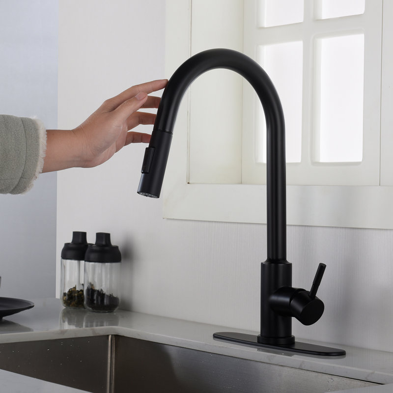 Touch Kitchen Faucet Pull Down - Matte Black, Stainless Steel Built, 360 Rotating Spray For Sink All-Around Cleaning, Wrist-Controlled, Corrosion & Rust Proof, Single Handle To Regulate Water