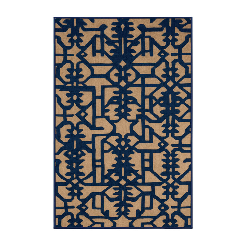 Tapis bleu en treillis lavable à la machine, Rectangle 6 pi x 9 pi