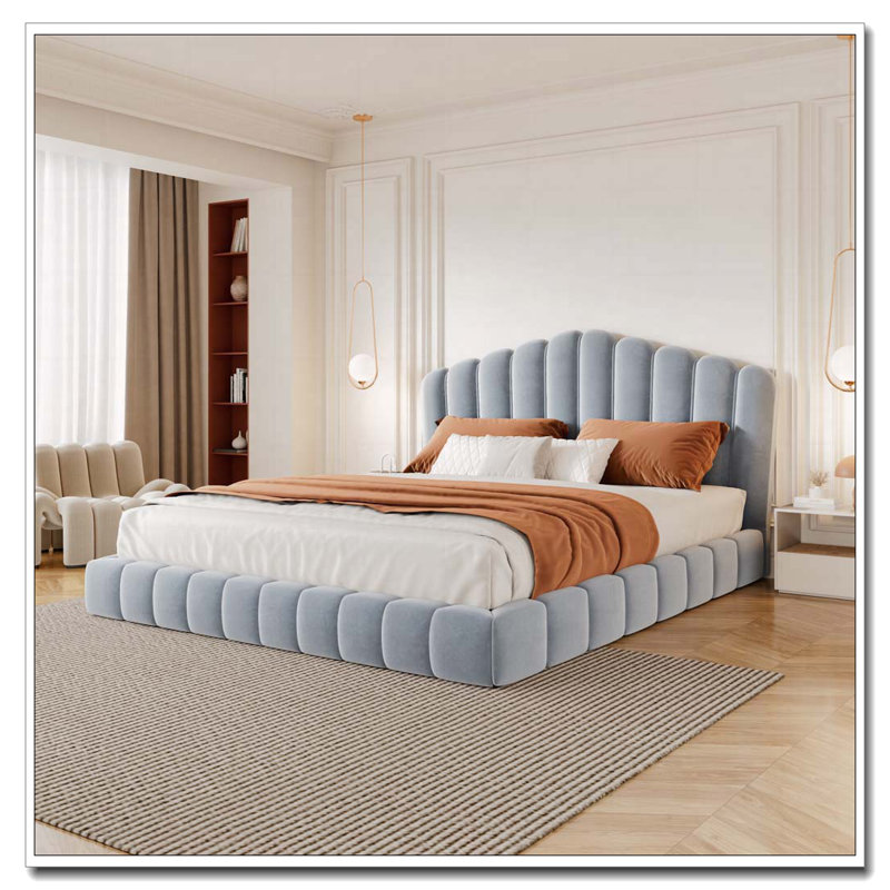Structure de lit en velours, Bleu clair