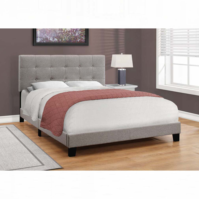 Lit plateforme en tissu d'ameublement, Gris, Grand lit