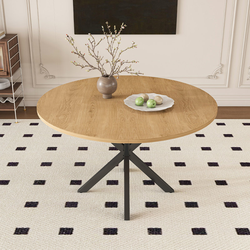Table de salle à manger extensible ronde pour 2 à 6 personnes, table extensible avec base en acier au carbone, mobilier moderne peu encombrant
