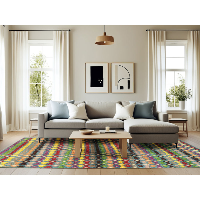 Tapis brun/beige/bleu contemporain, Rectangle 6 pi x 9 pi