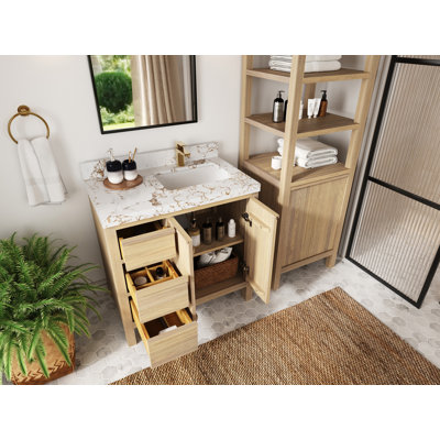 Chêne blanc Elizabeth X P 22 po D Meuble-lavabo de salle de bain décalé à droite avec quartz Cove Edge