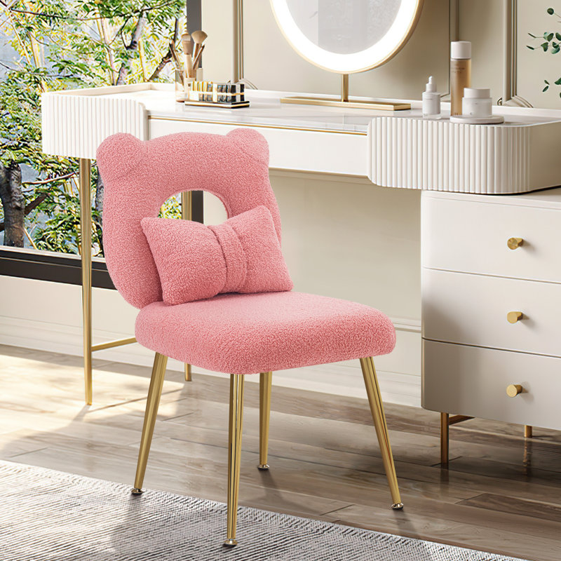 Fauteuil d'appoint mignon 19,5 po avec coussin papillon Allysia, Fausse fourrure rose