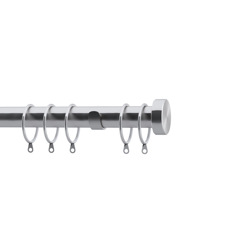 28mm Stud End Curtain Pole, 6cm H x 152cm W x 2.8cm D, Satin Silver