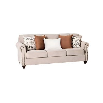 Bonie Sofa, 5 Pillows, Rolled Arms Taupe Brown Polyester, 87 Inch