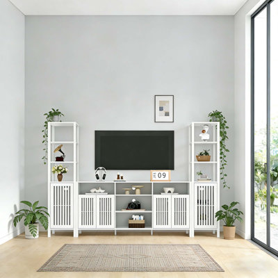 Modern TV Stand for Televisions up to 70 in with Storage, Large TV Cabinet with Bookshelves for Living Room/Apartment