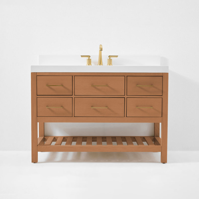 Elizabeth 48'' W Single Vanity, Pure White Quartz, Sienna/Rose Gold