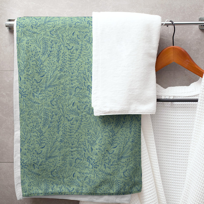 Serviette de bain florale ditsy classique, Vert/bleu