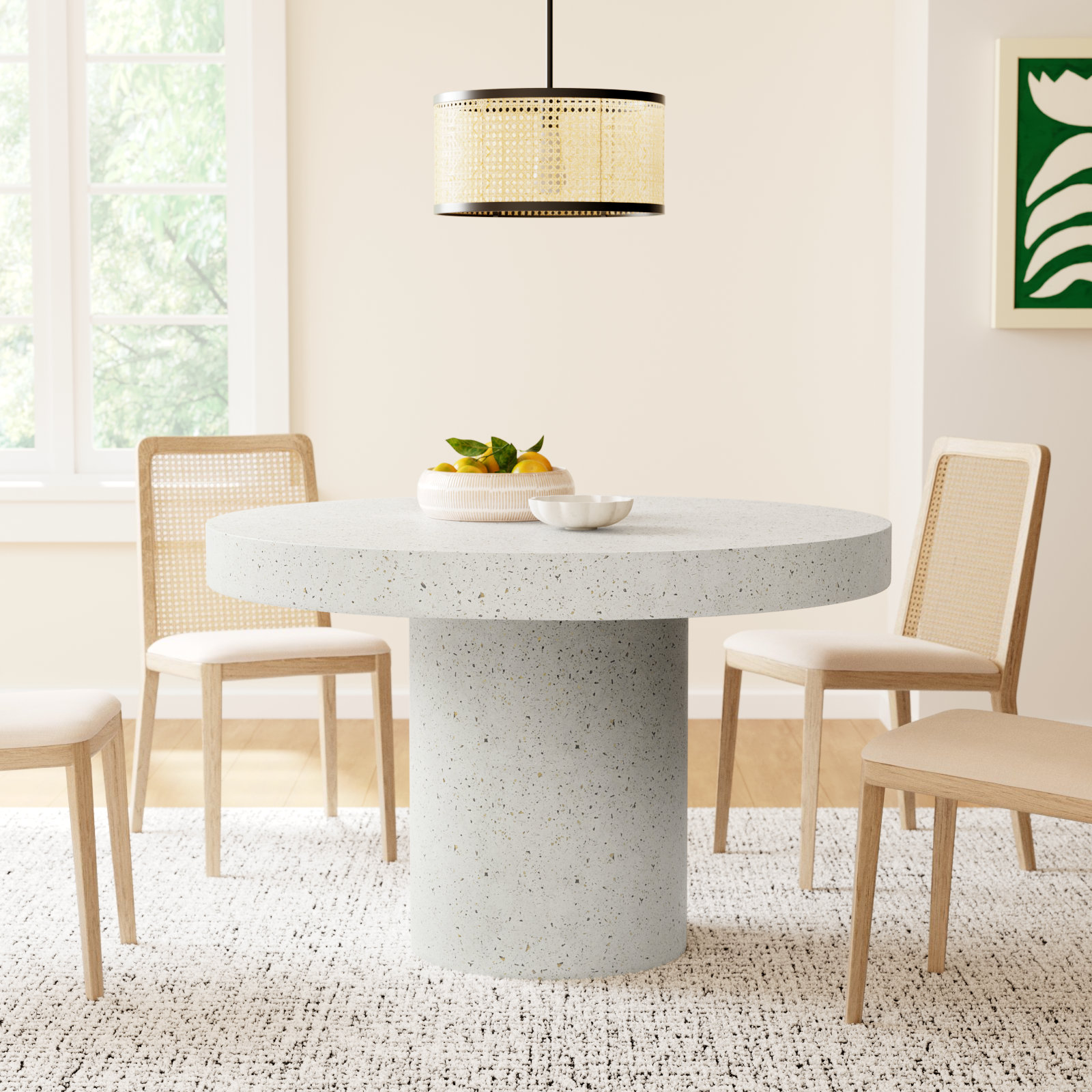 Kareen Concrete Pedestal Dining Table, Ivory Terrazzo, Dining Table (30.25" Height), 47.25" Round