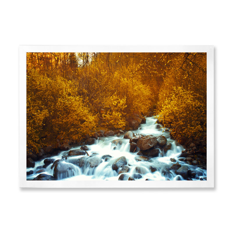 «Beautiful Autumn Forest Waterfall» - Décoration murale traditionnelle sur toile, H 16 po x l 32 po x P 1,5 po