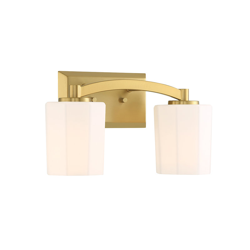 Whitney Warm Brass 2-Light Vanity with Fluted Glass Shades