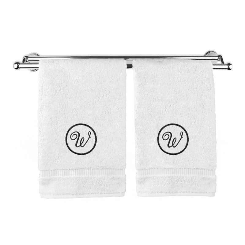 Essuie-mains monogramme - ensemble de 2 - lettre à motif circulaire, W, Blanc / noir