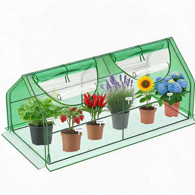 Mini serre de tunnel basse 72 po x 36 po x 36 po, couverture de plante en filet avec fermeture à glissière, cadre en acier thermolaqué pour fleurs de jardin