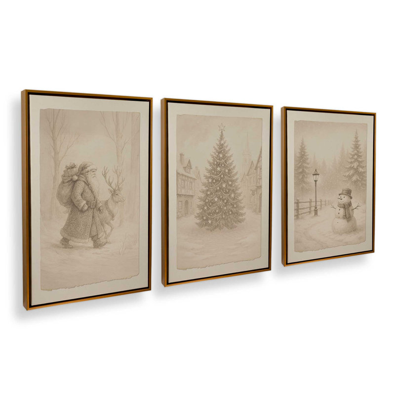 Voyage de Noël, impressions sur toile, H 19 po x l 39 po, Impression encadrée sans passe-partout, Or poli