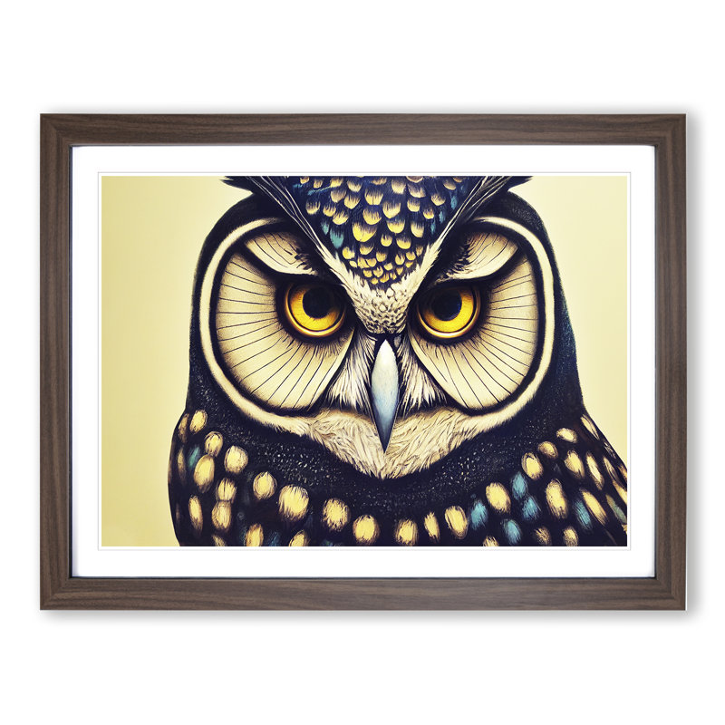 Effervescent Owl - Single Picture Frame Painting, 46cm H x 64cm W x 2cm D, Walnut