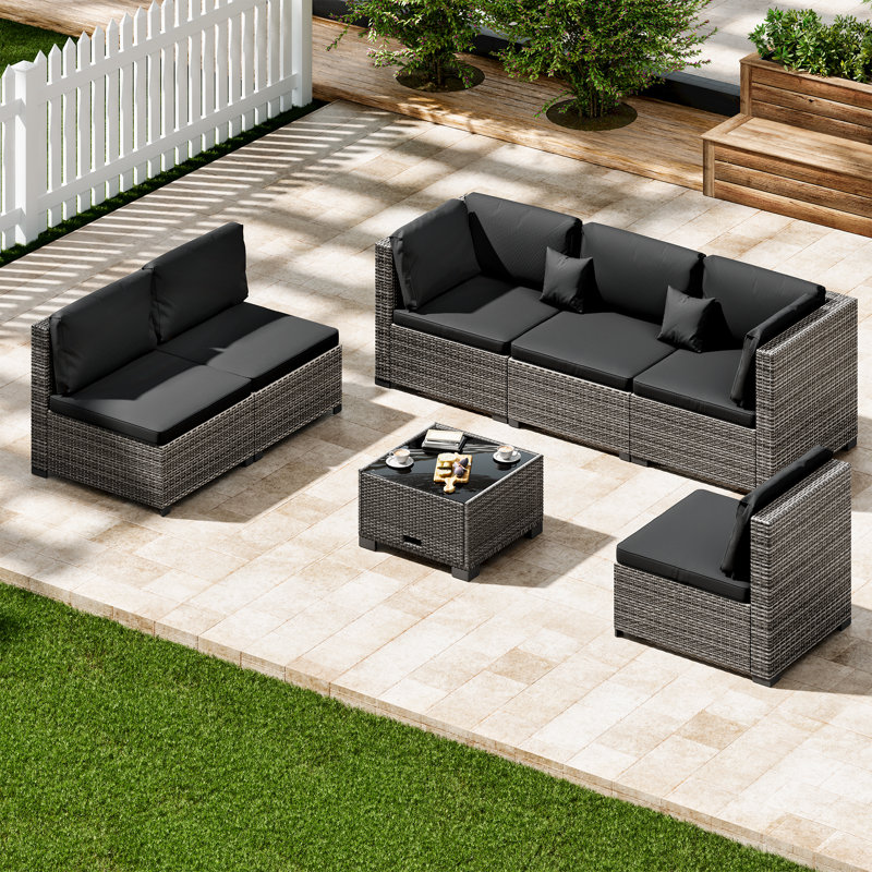 Ensemble de mobilier de patio 7 pièces, Gris, Noir