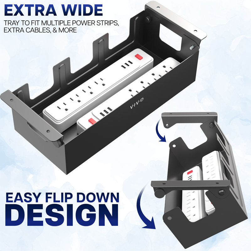VIVO Black Flip-open Under Desk Cable Management Box, Power Strip Holder