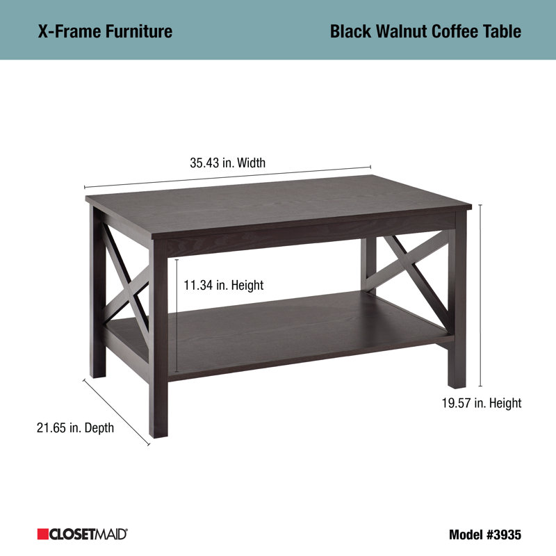 Sleek Black Walnut X-Frame Coffee Table with Storage