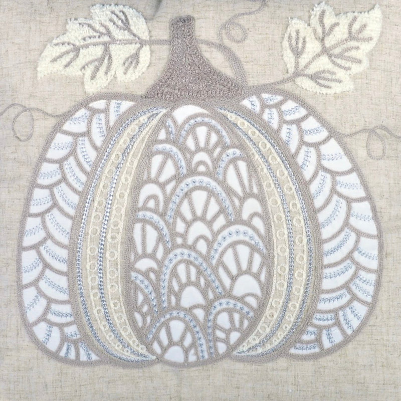 Coussin en dentelle brodée citrouille, Carré 20 po, Naturel
