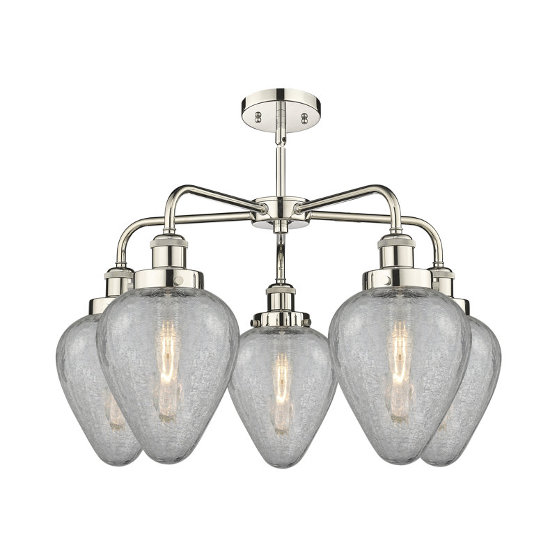 Ameet 5 - Light Glass Dimmable Chandelier, Polished Nickel