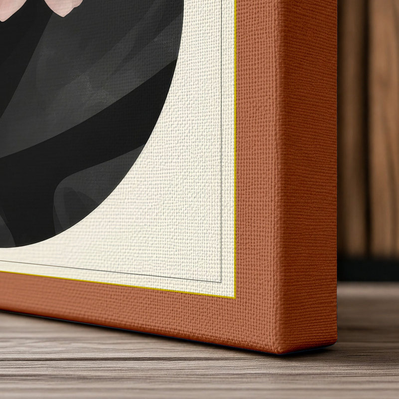 Cherry Blossoms in Black Botanical - Wrapped Canvas, 36x24 - 91.4 x 61.0 cm, Terracotta Border