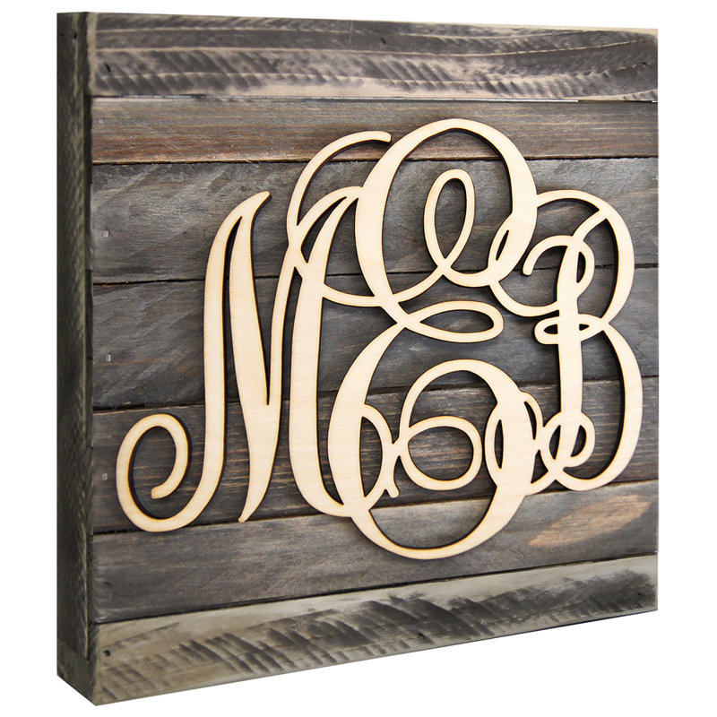Décoration murale en forme de script monogramme sur bloc en bois 3 lettres, Oui, Cachemire, H 12 po x l 9 po