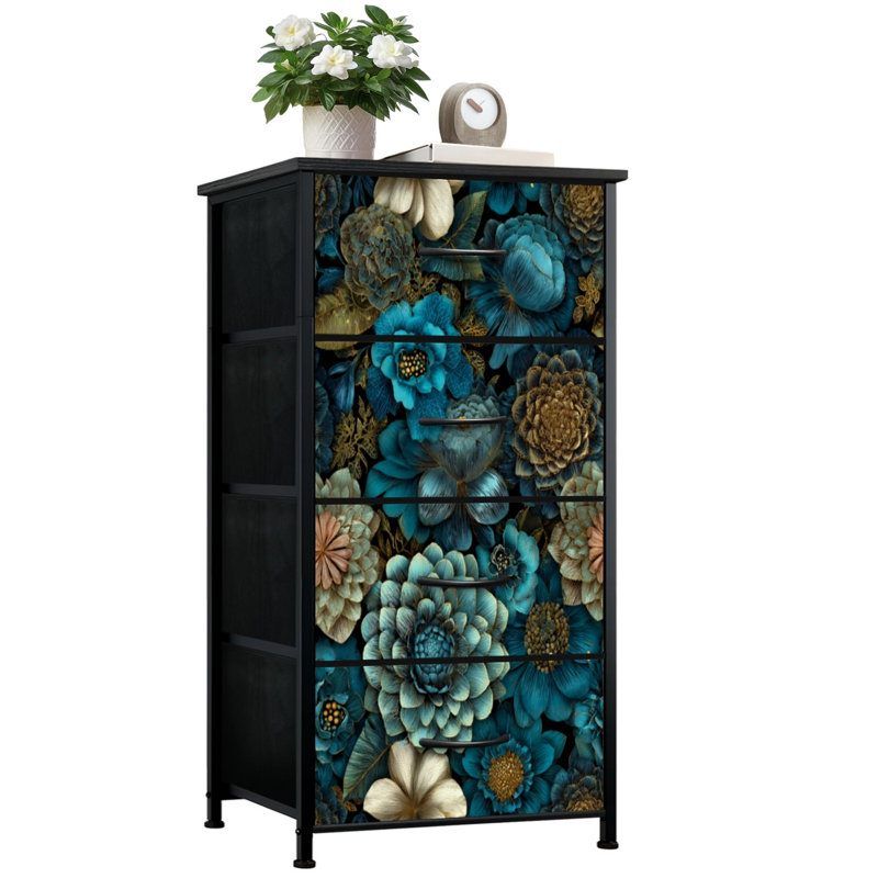 Commode de rangement verticale à 4 tiroirs avec serre en tissu Twilight