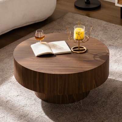 Table basse ronde en noyer de 30,38 pouces pour le salon, la chambre à coucher, le bureau - Design moderne, support stable, bords lisses faciles à installer, surface imperméable, rangement ouvert