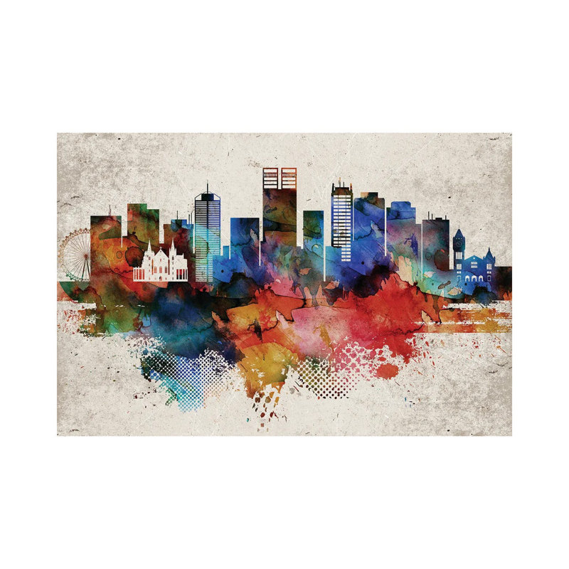 Perth Abstract Skyline by WallDecorAddict - Wrapped Canvas Painting, 20.32 cm H x 30.48 cm W