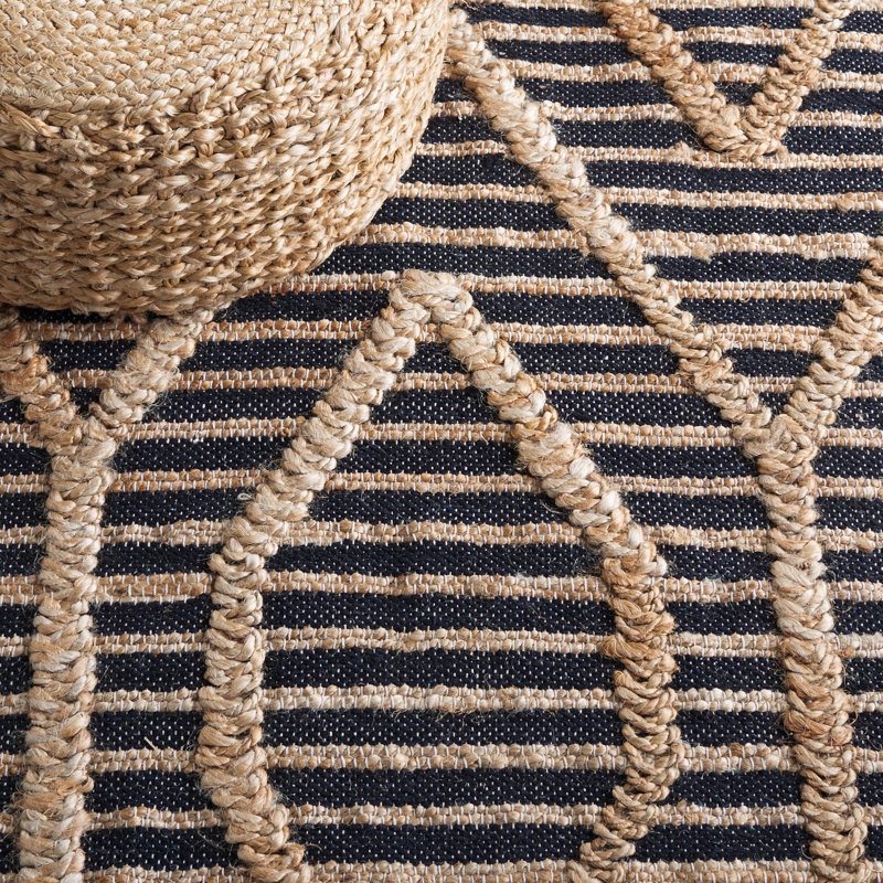 Natural Fiber Flat Weave Jute And Cotton Geometric Rug, Rectangle 9' x 12'
