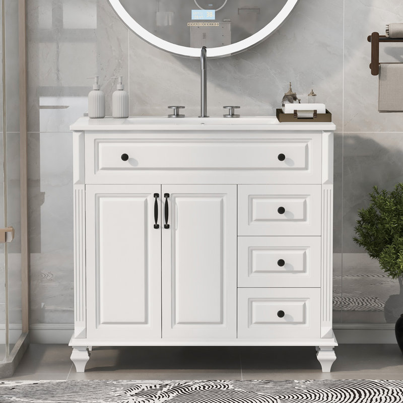 Meuble-lavabo blanc moderne 36 po avec lavabo intégré | Idée de cadeau