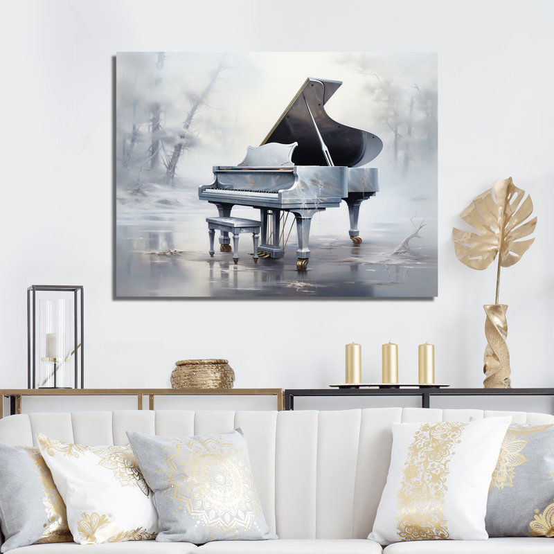 «Gray Piano Winter Echoes», reproduction sur toile, Toile tendue, H 30 po x l 40 po x P 1,5 po