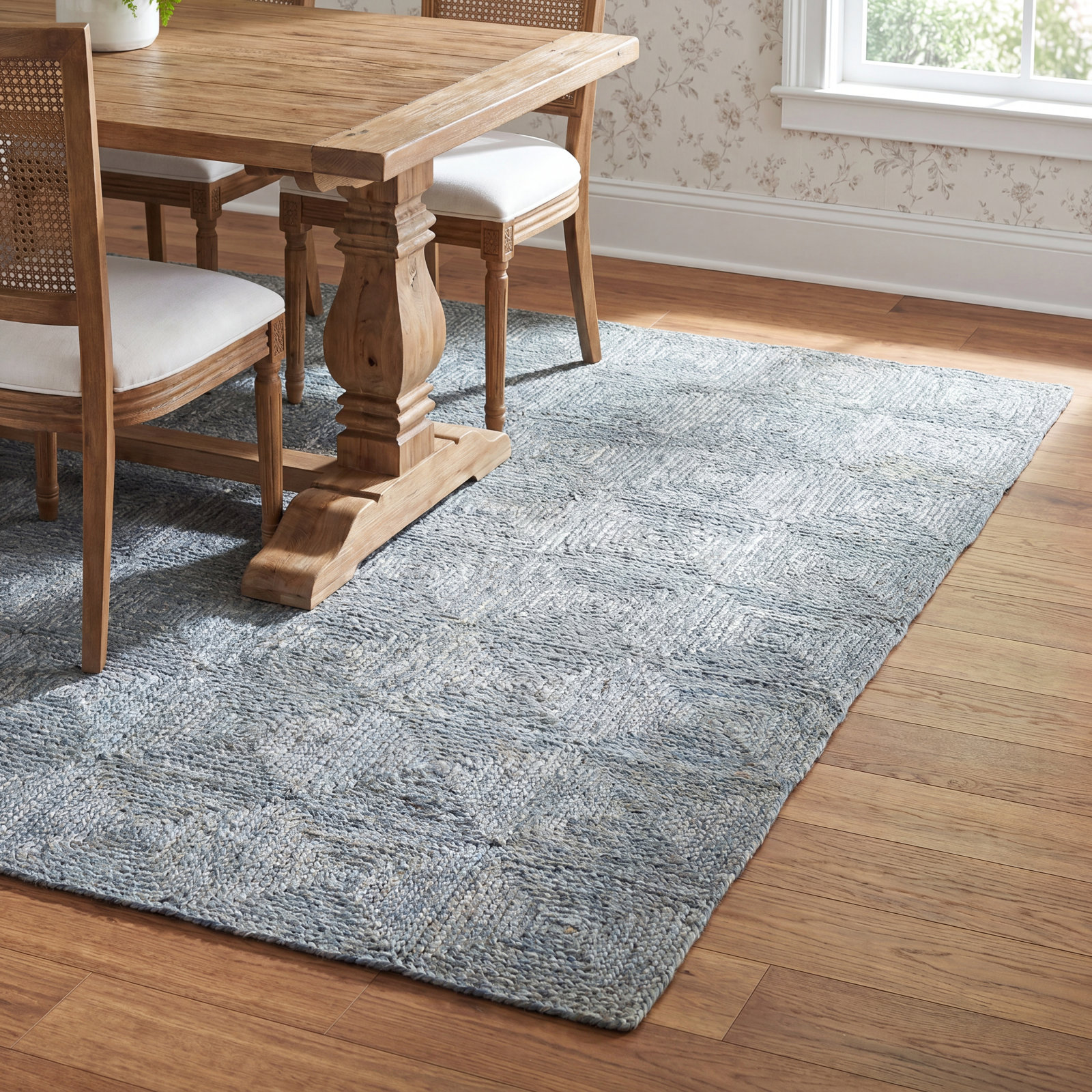 Mykonos Blue Hand-Woven Geometric Jute Rug, Rectangle 8'10" x 11'10"